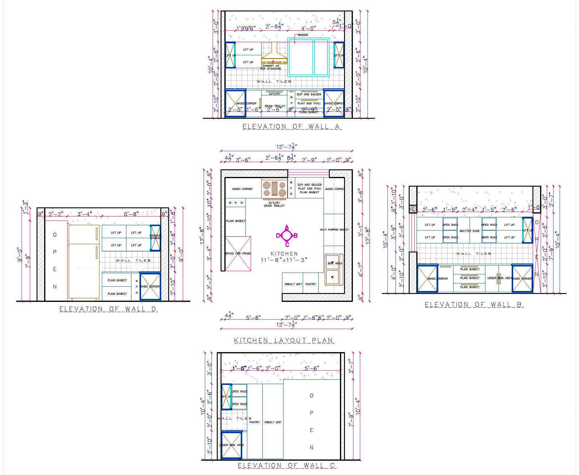 11'x11' Kitchen Design with Detailed AutoCAD Drawings